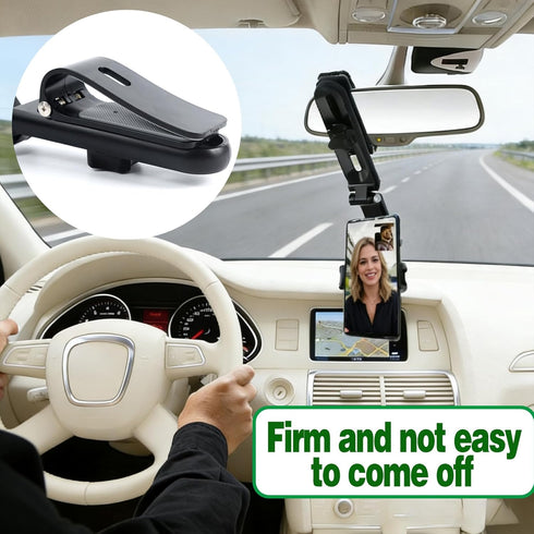 Hiravira 360 1080 Sun Visor Phone Holder, Rotatable and Extendable Car Phone Holder, Multifunction Rear View Mirror