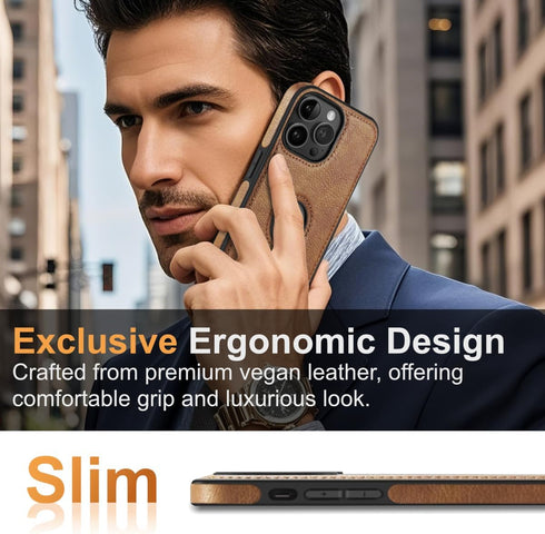 Classy Luxury Leather Phone Case for iPhone 12 Pro Max, Non-Slip Grip, Ultra Slim Protective Case (2020, 6.7”) (Brown)