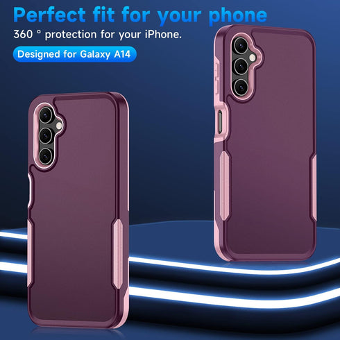 SunRemex for Samsung Galaxy A14 5G Case with HD Screen Protector,Samsung A14 5G Case Dual Layer Heavy Duty Shockproof for A14 5G (WineRedPink)