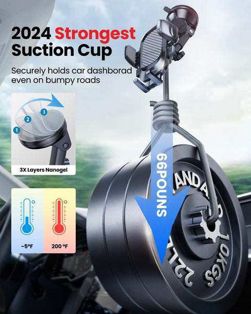 Phone Holder for Car with New Rotating Base, Universal Cell Phone Mount for Dashboard, Windshield, Long Arm