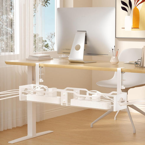 Under Desk Cable Management Tray 25.12", Extra Large No Drill Cord Organizer with Adjustable Clamps for Home Office