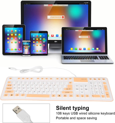 GOWENIC Foldable Silicone Keyboard, 106 Keys Roll Up USB Wired Waterproof Keyboard for PC Laptop Notebook, Full Size