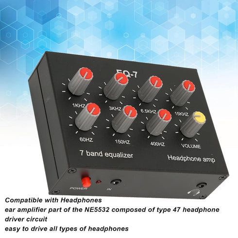 7 12dB 3.5mm Band Sound Equalizer, Output Input, High Bass Adjustment, Two Channel Digital Equalizer, Interface