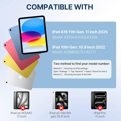 Wenlaty (A16) 11th/10th 11-inch 11th 2025/10.9-inch 10th 2022, for iPad Generation Case with Keyboard - Detachable