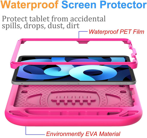 BMOUO Kids Case for iPad Air 5th/4th Generation 2022/2020, Shockproof Handle Stand with Built-in Screen Protector