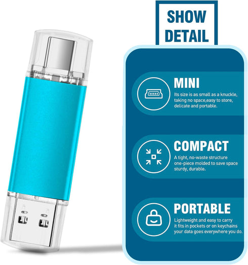MAKACTUA 2 Pack 128GB 3.0 128GB 2-in1 Type-C USB Flash Drive USB-C Thumb Drives Memory Stick Jump Drive