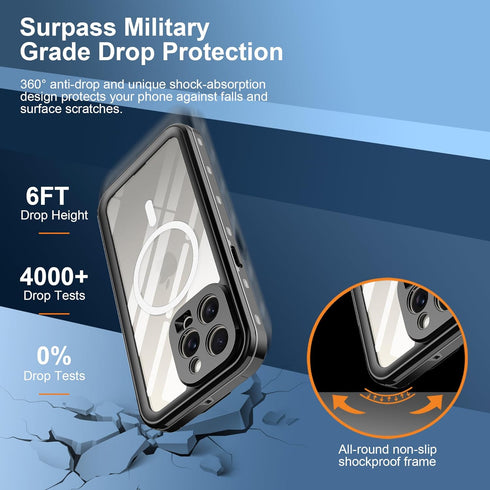 Ezanmull iPhone 15 Pro Max Waterproof Case, Magnetic with Screen Protector, IP68 Dustproof, Black