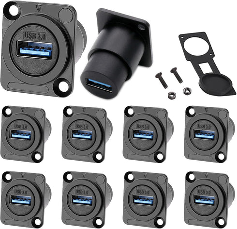 PENGLIN 10PCS USB 3.0 Panel Mount Connector, Female to Female Pass Through Data Connector for Audio Video Transfer