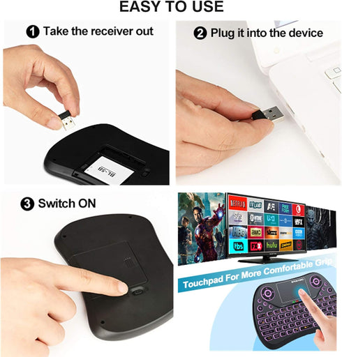Mini Wireless Keyboard with Touchpad Mouse, 2.4GHz Portable Handheld Keyboard, RGB Backlit, Rechargeable Battery