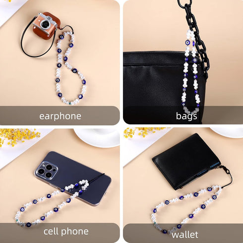 Evil Eye Beaded Phone Charm, Handmade Lanyard Wrist Strap Keychain for Men Women Girls Cell Phone String Strap