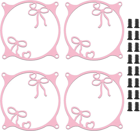 Lounsweer 4 Pcs 120mm Pink Bow Guard Fan Grill Metal PC Fan
