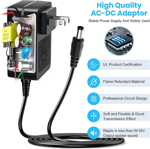 5V 3A DC Power Supply, AC Power Adapter Charger for 5Vdc Graco Baby Swing, Hello Baby Monitor, Sony Bluetooth Speaker.