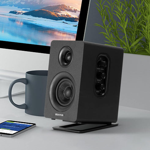 SW601 Metal Desktop Speaker Stands for Compact 2''-3'' Speakers, Tilted Steel Damping Foam Padding, Pair