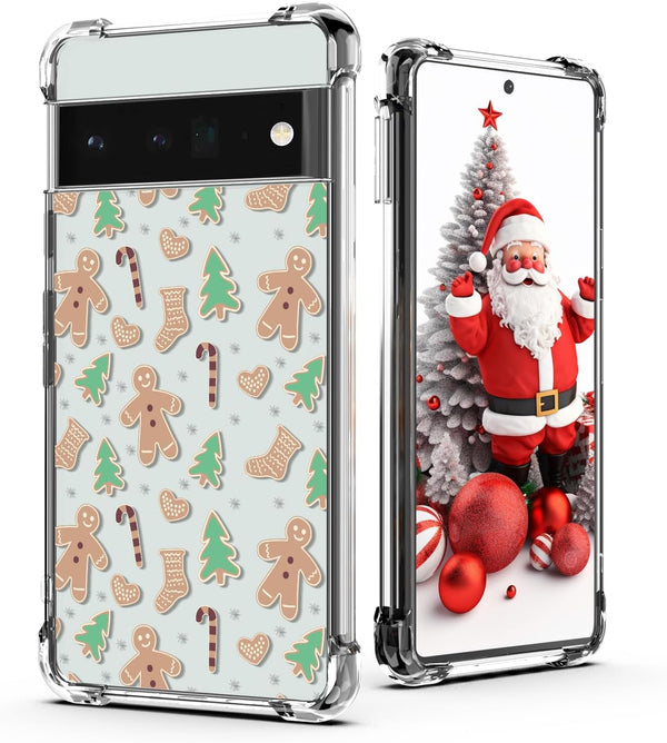 Gingerbread Man Christmas Clear Phone Case for Google Pixel 6a - Soft Slim Shockproof Cover for Boys & Girls.