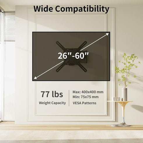 TV Wall Mount for 26-60 inch Flat/Curved TVs up to 77lbs, Full Motion Bracket with Articulating Arm Swivel