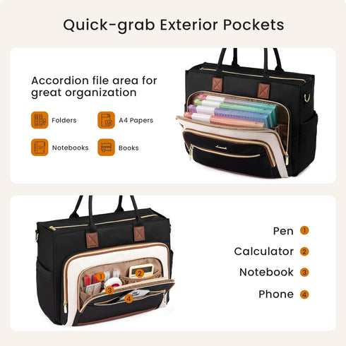 LOVEVOOK Teacher Tote Bag for Women,Laptop bag with Large Cup Holder,Work bag with Accordion File Organizer