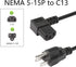 CERRXIAN 4.92FT 18AWG 3 5-15P 90 320 C13 10A/125V, Right Angle Prong Computer Power Cord, NEMA to Degree IEC Monitor TV