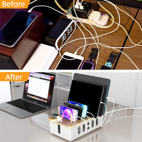 Charging Station for Multiple Devices, New Upgrade Wood Charging Station for Phone, Tablet, Smart Watch
