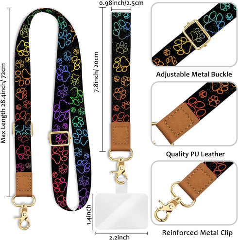 Phone Lanyard Crossbody Wrist Strap, Cute Cat Dog Paw Cell Phone Lanyards for Neck, Adjustable Phone Strap - Black
