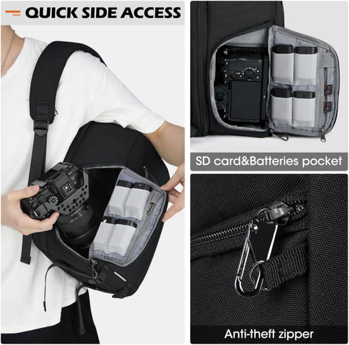 Professional Camera Backpack for DSLR SLR, Waterproof with Rain Cover, Large Capacity Photography Case, Black