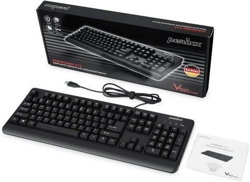 Perixx PERIBOARD-517 Wired Washable USB Keyboard, Certified IP 65 Level, Black, US English Layout