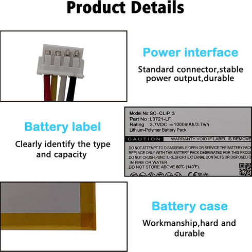 L0721-LF 1000mAh Battery for JBL Clip 3 / Clip 3AN / Clip 3SAND Waterproof Bluetooth Speaker with Tools