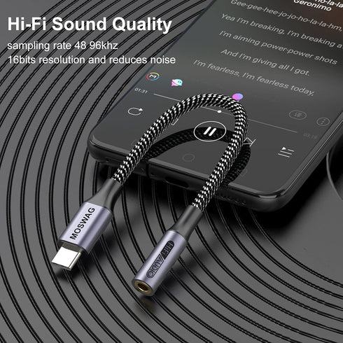 MOSWAG USB Type C to 3.5mm Headphone Jack Adapter, Audio Dongle for iPhone 15 Plus/Pro Max, Samsung