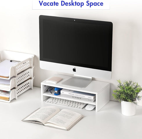 Desk,2 16.5 7.8 5.2 inch BEYGORM White Monitor Stand Riser for Tiers Wood Desk Shelf Computer Screen Stand with Storage