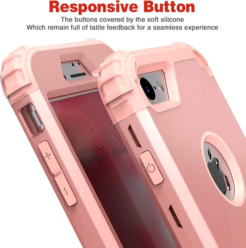 IDweel iPhone 8 Case with Tempered Glass Screen Protector, 3 in 1 Shockproof Slim Hybrid Heavy Duty Cover, Rose Gold