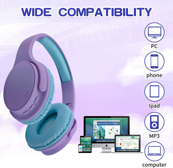 Kids Wireless Headphones, Bluetooth V5.0, 15 Hours Play, 93dB Volume Limited, Foldable with Built-in Mic for Cell