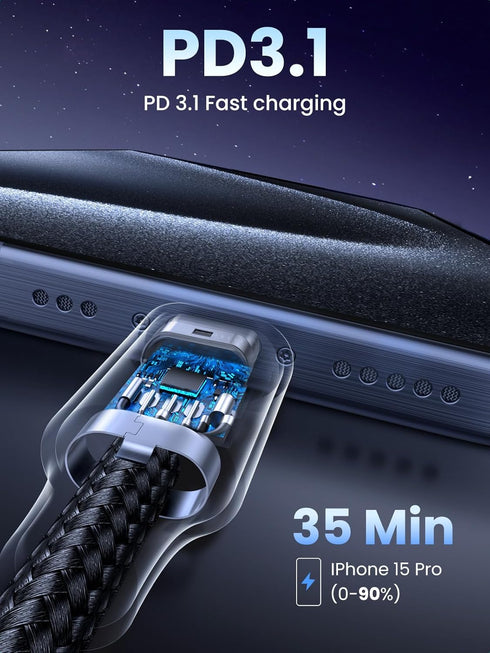UGREEN 240W USB C to USB C Cable, 6.6FT Fast Charging for iPhone 15 Pro Max, Samsung Galaxy S24/S23, MacBook Pro/Air.
