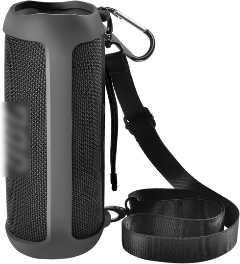 Silicone Case for JBL FLIP 6, Waterproof Portable Bluetooth Speaker Cover with Shoulder Strap and Carabiner - Black