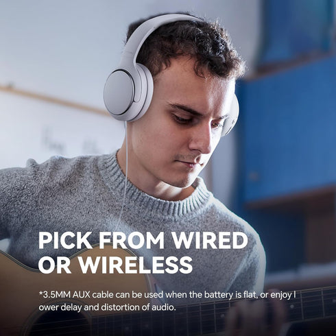 H2 Bluetooth Over Ear Headphones, 50H Playtime, Lightweight Wireless Earphones with Mic, Deep Bass for Home Office