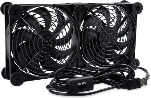 120mm 3-Degree 5V Quiet Dual Router Fan Cooler with L/M/H Speed Controller, DC USB Powered Cooling Case Fan for Router