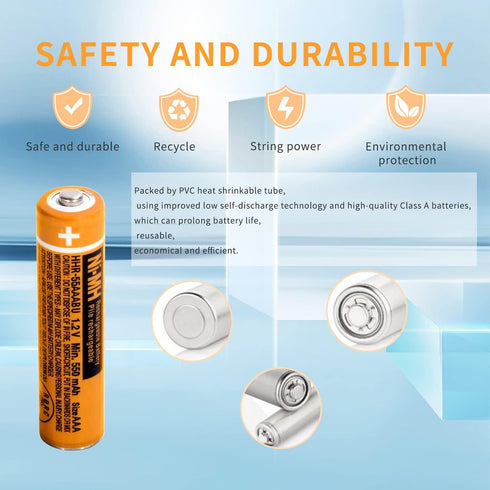 4PCS NI-MH AAA Rechargeable Battery, 1.2V 550mAh for Panasonic Cordless Phone, HHR-55AAABU Replacement