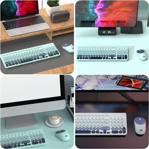 Wireless Keyboard and Mouse Combo - 2.4GHz USB Cordless Round Keys Set for Laptop, Computer, TV (Indigo Blue)