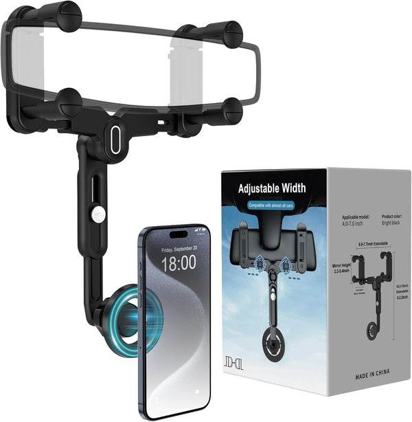 Magsafe Car Mount, Rotatable and Retractable Rear View Mirror Phone Holder for iPhone 15/14/13/12 Series and All Phones