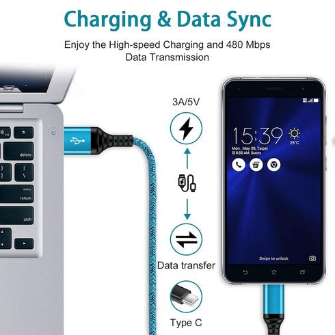 Fast Charging USB Type C Cable 6FT 2-Pack for Samsung Galaxy S24 S23 S22 S21 S20 Ultra, Note 20, OnePlus, Google Pixel.