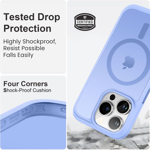 Vooii iPhone 13 Pro Case - Translucent Matte Magnetic Cover, Shockproof, Compatible with MagSafe, 6.1", Blue.