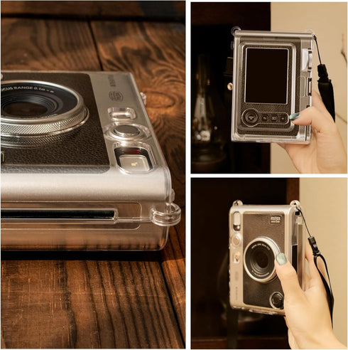 Rieibi Clear Protective Case for Fujifilm Instax Mini Evo Instant Camera, Hard Carrying Case with Shoulder Strap