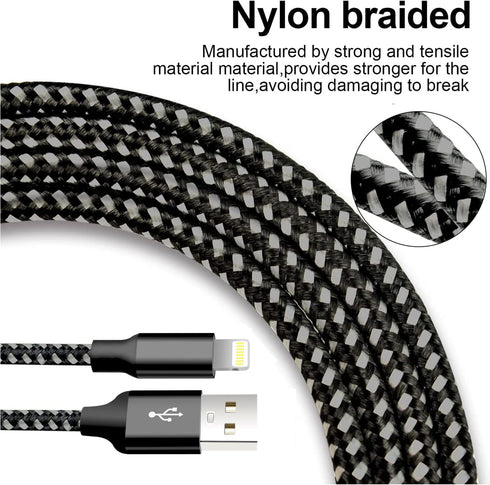 cugunu iPhone Charger, 5 Pack 3/3/6/6/10FT MFi Certified USB Lightning Cable, Fast Charging, Black Gray