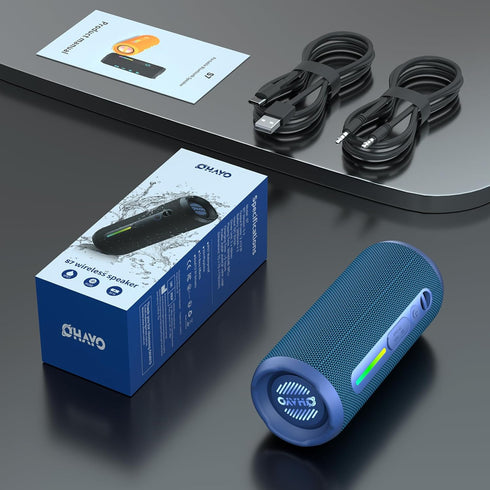 OHAYO Portable Bluetooth Speaker, 24W Stereo Sound, IPX7 Waterproof, Bluetooth 5.3, RGB Lights, 30H Playtime, Blue