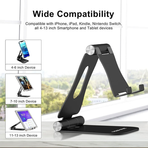 YOSHINE Upgraded Phone Stand for Desk, Adjustable Foldable Aluminum Holder for All iPhone Smartphones and iPad Tablets