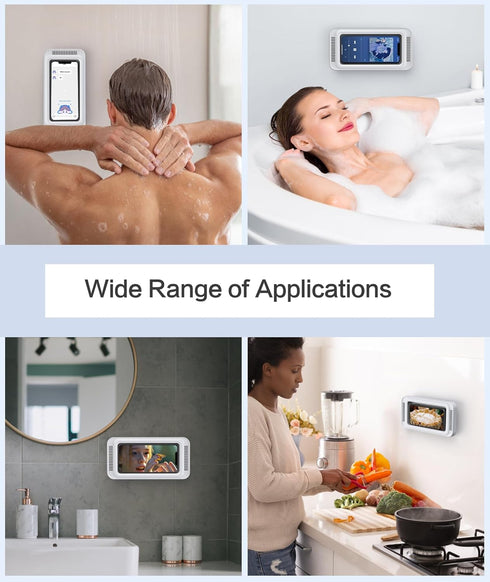 Waterproof Shower Phone Holder with 480° Rotation, Angle Adjustable, Fits Phones up to 7 Inches, White