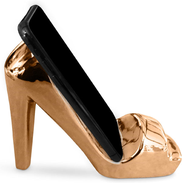 High Heel Holder for Cell Phone - Porcelain Shoe Phone Stand Display for Desk, Home & Office - Rose Gold