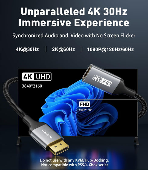 Display Port to HDMI 4K Adapter | Braided DP DisplayPort Male to HDMI Female Uni-Directional Converter for PC Dell HP AMD NVIDIA Laptop HDTV Monitor and Other Passive