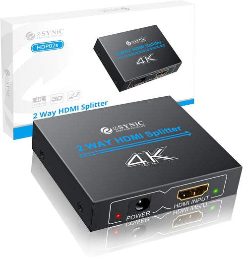 eSynic 4K/30HZ HDMI Splitter, 2 Way HDMI Splitter 1 in 2 Out for HDTV, PS4, Blu-ray Player