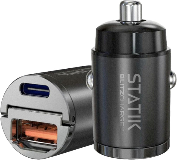 STATIK Dual Car Phone Charger for Cigarette Lighter Plug, 12v - 24 V Fast Charging, USB C & USB A Power Adapter for
