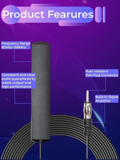 Universal Car Radio Antenna - Hidden Adhesive Mount Patch for FM AM Stereo Media Receiver Player