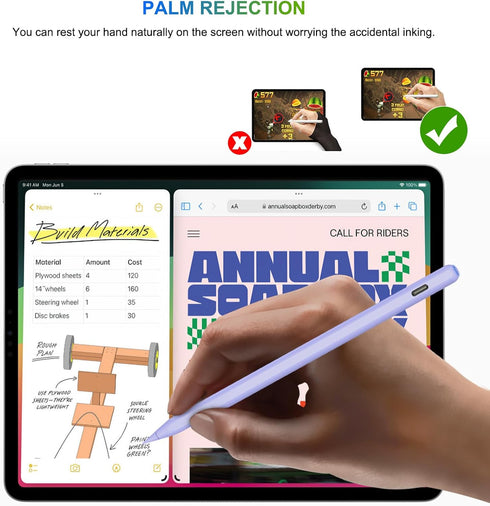 2nd Generation Pencil for iPad with Wireless Charging, Tilt & Palm Rejection, Magnetic Stylus Pen (Purple) Compatible
